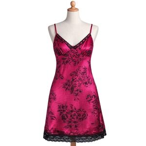 NEW APT 9 Intimates Slip Dress Women's XL Hot Pink Babydoll Floral Lace Sexy Y2K
